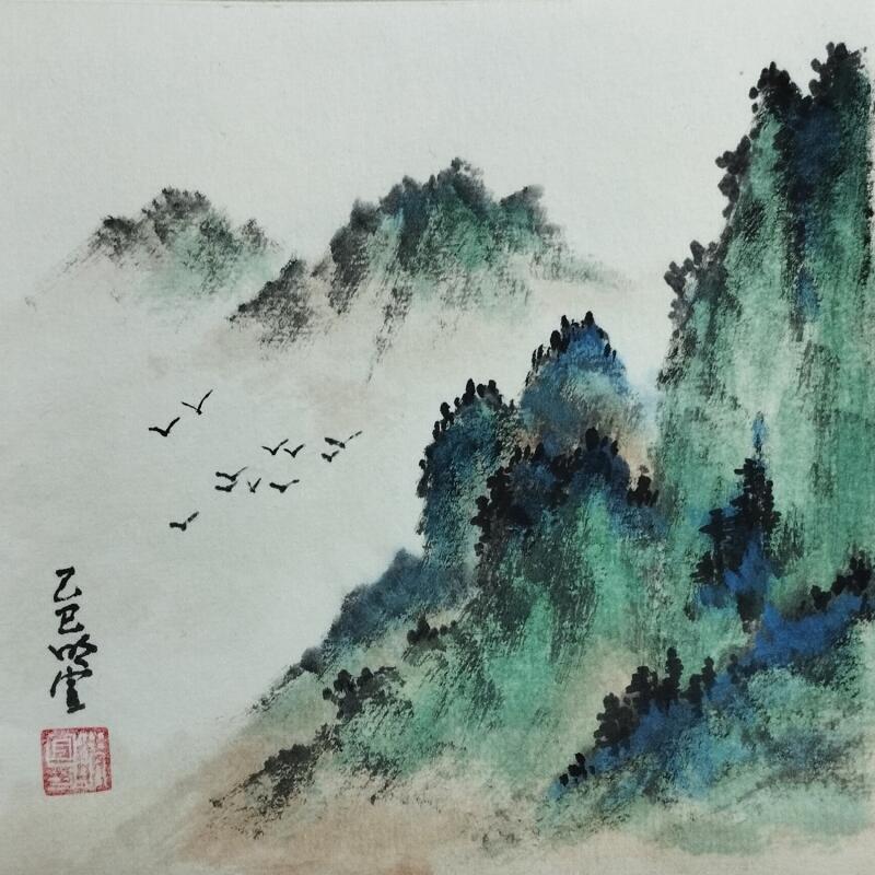 Painting Mountains by Du Mingxuan | Painting Figurative Landscapes Watercolor Ink