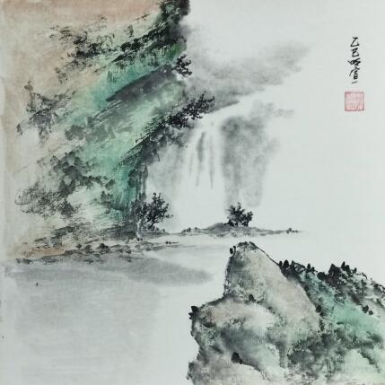 Peinture Waterfall in valley 2 par Du Mingxuan | Tableau Figuratif Aquarelle, Encre Paysages
