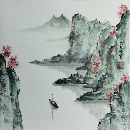 Painting Boat on river by Du Mingxuan | Painting Figurative Ink, Watercolor Landscapes, Pop icons