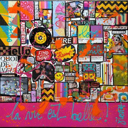 Peinture La vie est belle ! par Costa Sophie | Tableau Pop-art Acrylique, Collage, Upcycling