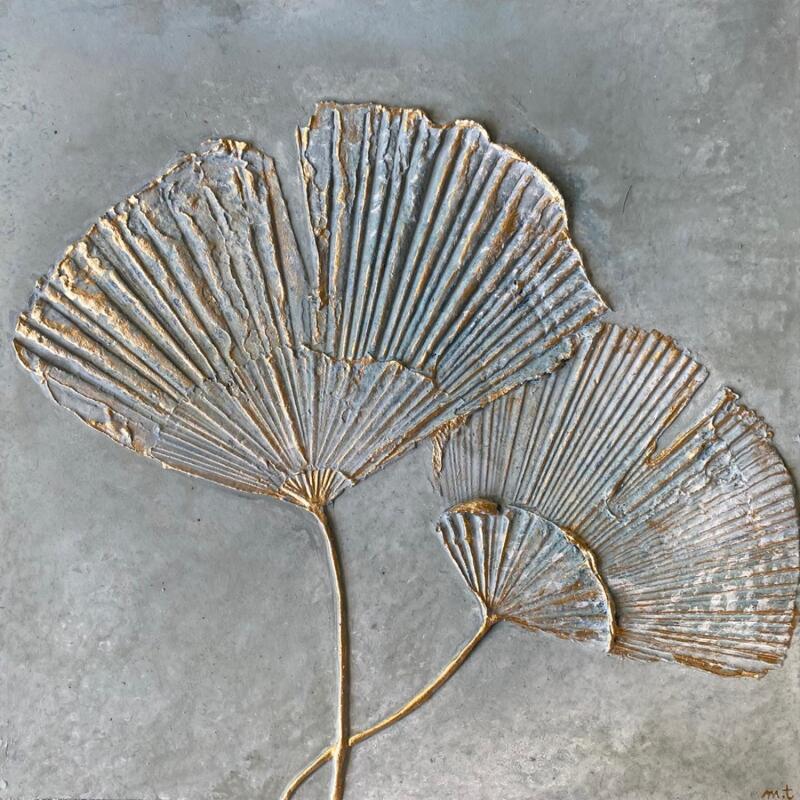 Painting Grandes feuilles de ginkgo by Trébucq Marion  | Painting Figurative Nature Wood Acrylic Pigments