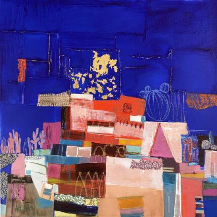 Peinture Voyage au pays Maya par Lau Blou | Tableau Abstrait Acrylique, Carton, Collage, Feuille d'or, Pastel
