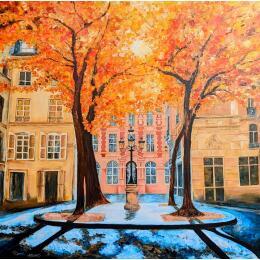 Painting Lorsque le soleil et la lune se donnent rendez-vous... La place Fürstenberg by Amblard Florence | Painting