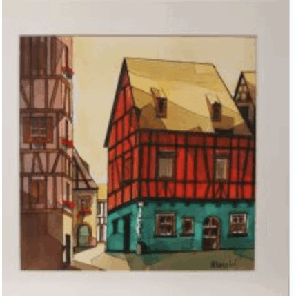 Painting Maison rouge et verte by Langlois Jean-Luc | Painting