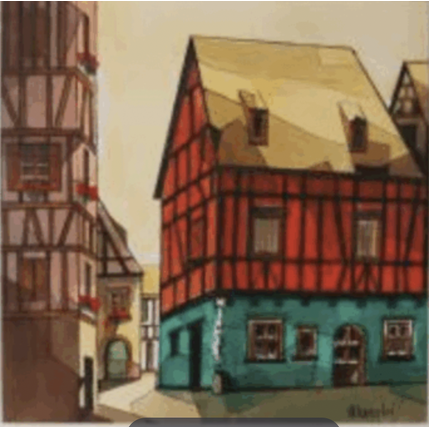 Gemälde Maison rouge et verte von Langlois Jean-Luc | Gemälde