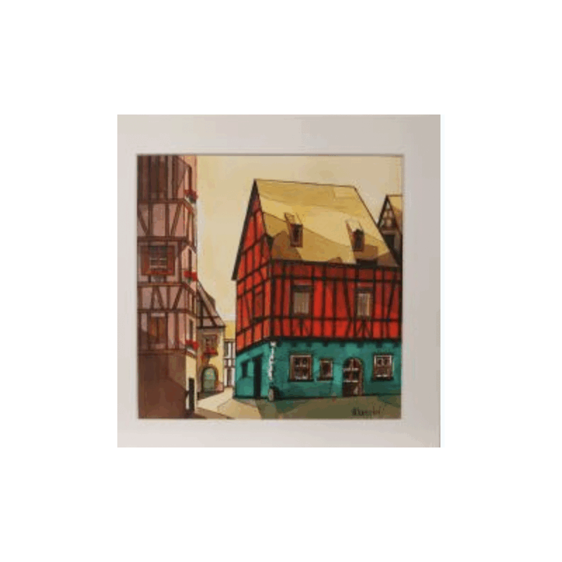 Peinture Maison rouge et verte par Langlois Jean-Luc | Tableau