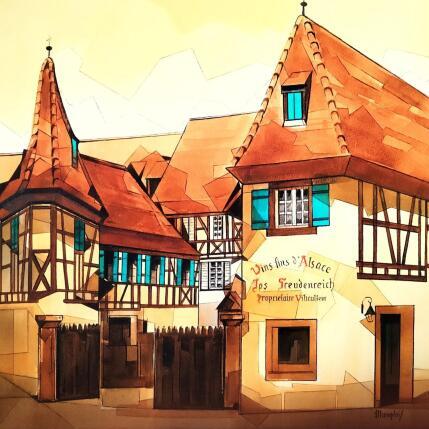 Peinture Maisons Jaunes (Freudenreich) par Langlois Jean-Luc | Tableau Figuratif Aquarelle Urbain