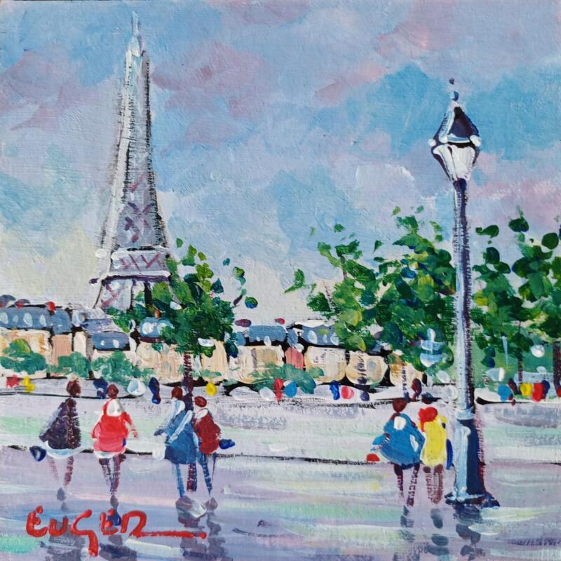 Painting APRES LA PLUIE PLACE DE LA CONCORDE by Euger | Painting Figurative Landscapes Urban Life style Acrylic