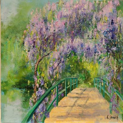 Peinture Le pont japonais par Sannier Daniel | Tableau Impressionnisme Huile Paysages