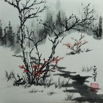 Painting Winter creek by Du Mingxuan | Painting Figurative Ink, Watercolor Landscapes