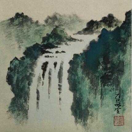 Peinture Summer waterfall par Du Mingxuan | Tableau Figuratif Aquarelle, Encre Paysages