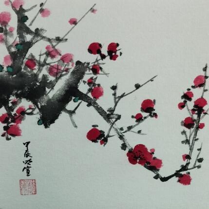 Painting Red blossom 8 by Du Mingxuan | Painting Figurative Ink, Watercolor Nature