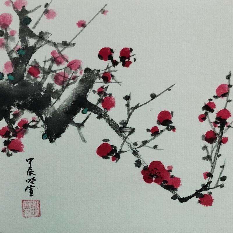 Peinture Red blossom 8 par Du Mingxuan | Tableau Figuratif Nature Aquarelle Encre
