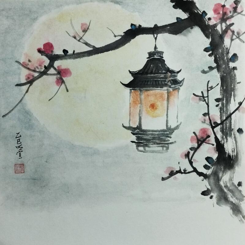 Peinture Lantern par Du Mingxuan | Tableau Figuratif Paysages Aquarelle Encre