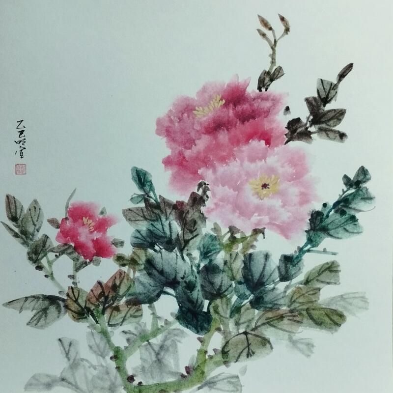 Painting Peony 2 by Du Mingxuan | Painting Figurative Nature Watercolor Ink