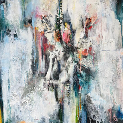 Peinture A new star in the sky par Bergeron Marie-Josée | Tableau Abstrait Acrylique, Collage