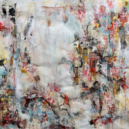 Peinture Dreams in bloom par Bergeron Marie-Josée | Tableau Abstrait Acrylique, Collage