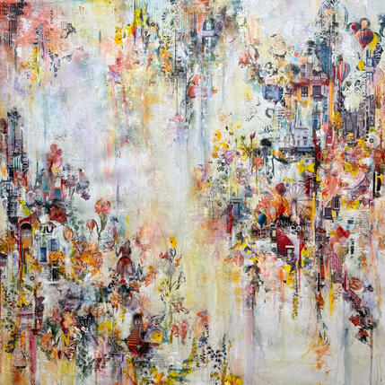 Peinture A map for a bright dreams par Bergeron Marie-Josée | Tableau Surréalisme Acrylique, Collage