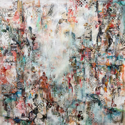 Peinture Happy paparazzi par Bergeron Marie-Josée | Tableau Abstrait Acrylique, Collage