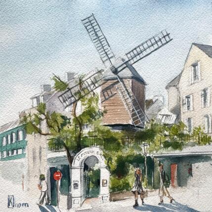 Peinture Le Moulin de Montmartre par Khomyakova  Liliya  | Tableau Figuratif Aquarelle Architecture, Paysages, Urbain