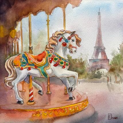 Peinture Le manège du Trocadéro par Khomyakova  Liliya  | Tableau Réalisme Aquarelle Animaux, Architecture, Scènes de vie