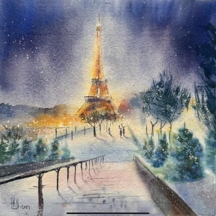 Painting Crépuscule à Paris by Khomyakova  Liliya  | Painting Figurative Watercolor