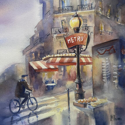 Painting Heure dorée à Paris by Khomyakova  Liliya  | Painting Realism Watercolor Architecture, Landscapes, Urban