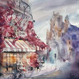 Gemälde La Favorite von Khomyakova  Liliya  | Gemälde Figurativ Aquarell Alltagsszenen, Architektur