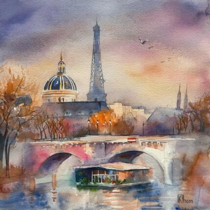 Peinture Le Pont Neuf au coucher du soleil par Khomyakova  Liliya  | Tableau Impressionnisme Aquarelle Paysages