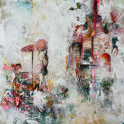 Peinture Where colors play par Bergeron Marie-Josée | Tableau Abstrait Acrylique, Collage, Huile