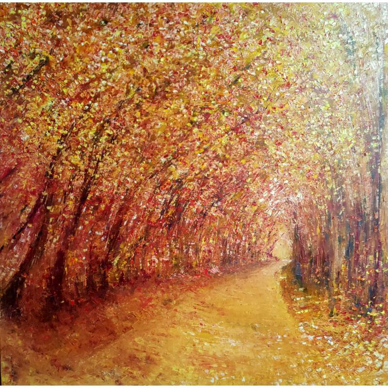 Peinture Forêt dans son manteau d'automne flamboyante par Levesque Emmanuelle | Tableau Huile