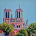 Peinture Notre-Dame chromatique par Emma Fischer | Tableau Figuratif Urbain Nature Architecture Acrylique