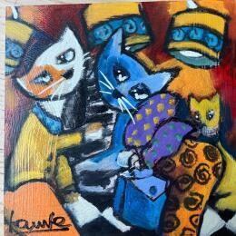 Painting Chats by Fauve | Painting Figurative Acrylic Animals, Life style
