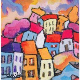 Painting Mon village  by Fauve | Painting Figurative Acrylic Landscapes