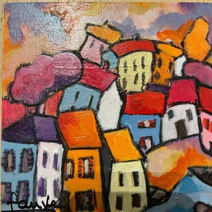 Gemälde Mon village  von Fauve | Gemälde Figurativ Acryl Landschaften
