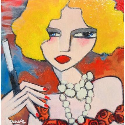 Painting Femme au fume cigarette by Fauve | Painting Figurative Acrylic Life style, Pop icons