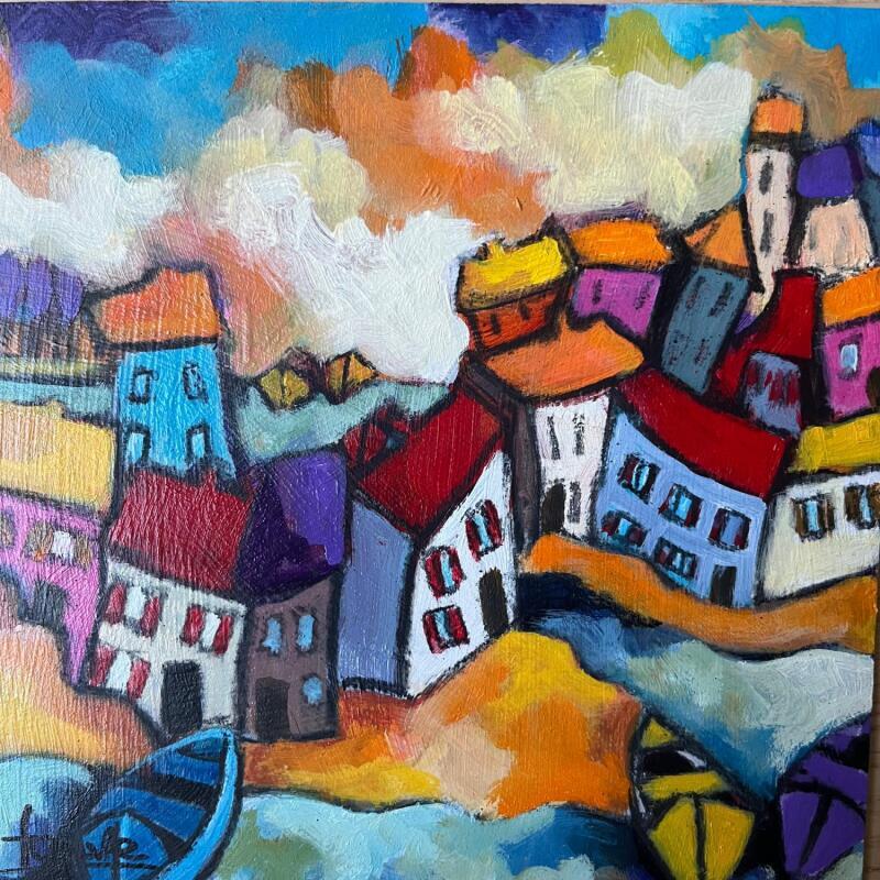 Painting Village coloré  by Fauve | Painting Figurative Landscapes Acrylic