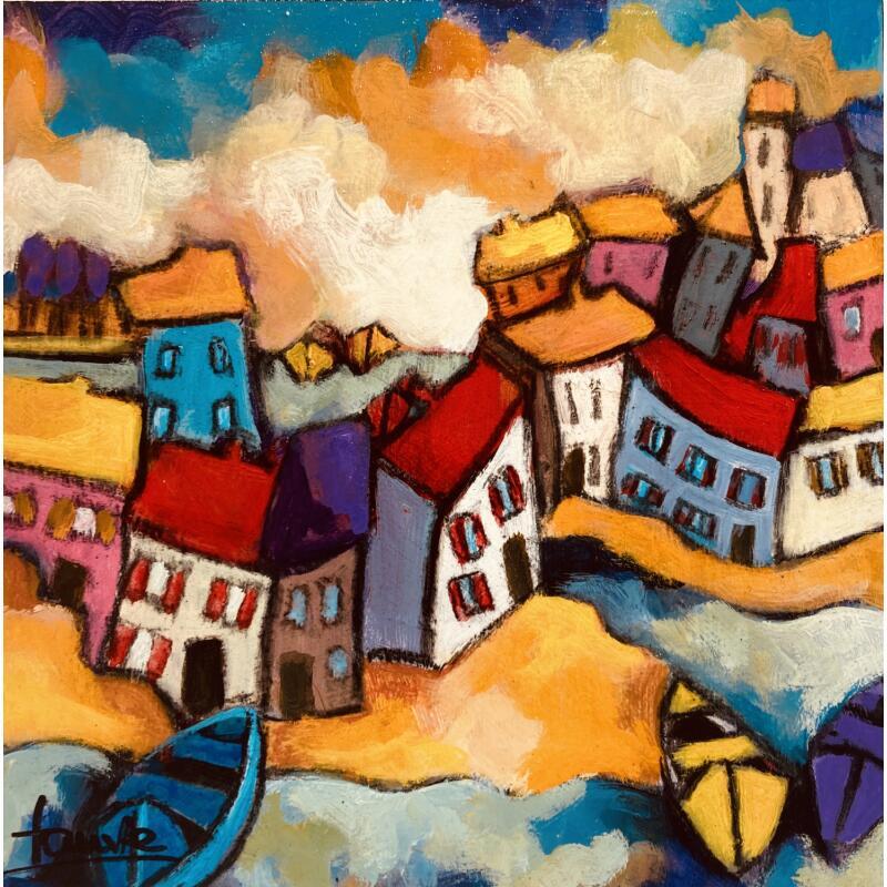 Painting Village coloré  by Fauve | Painting Figurative Landscapes Acrylic