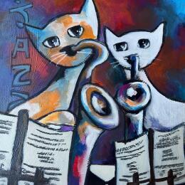 Pintura Moustache et princesse por Fauve | Pintura Figurativo Acrílico Animales