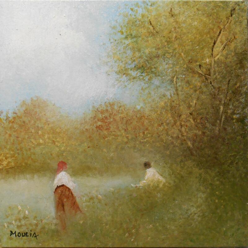 Painting Près de l'étang by Moulia Francis | Painting Impressionism Life style Oil