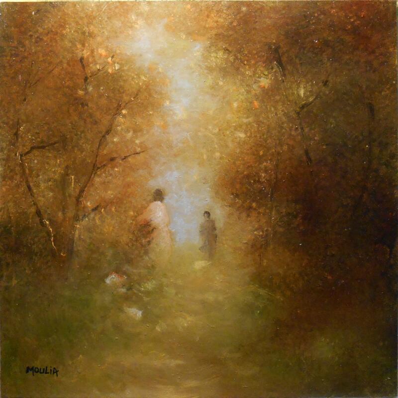 Painting Allée d'automne by Moulia Francis | Painting Impressionism Life style Oil