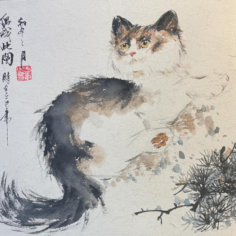 Painting Cat by Yu Huan Huan | Painting Figurative Animals Ink