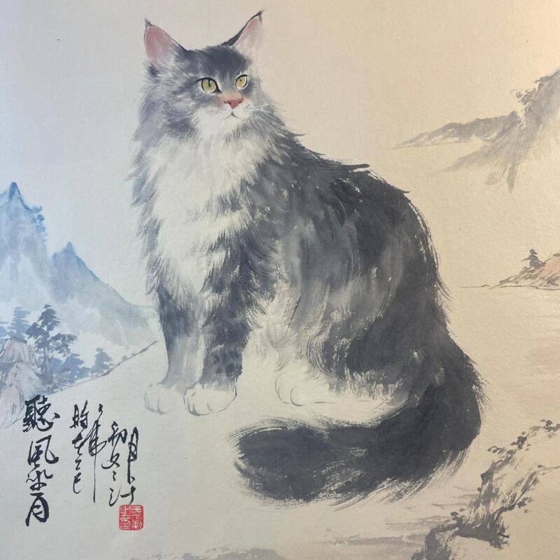 Gemälde  Cat  von Yu Huan Huan | Gemälde Figurativ Tiere Tinte