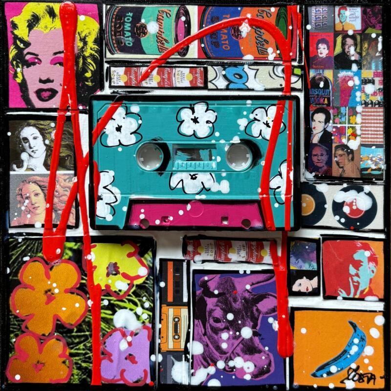 Peinture Pop K7 (bleu) par Costa Sophie | Tableau Pop-art Icones Pop Acrylique Collage Upcycling