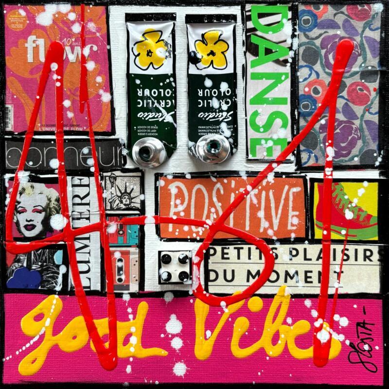 Peinture Good Vibes ! par Costa Sophie | Tableau Pop-art Acrylique Collage Upcycling