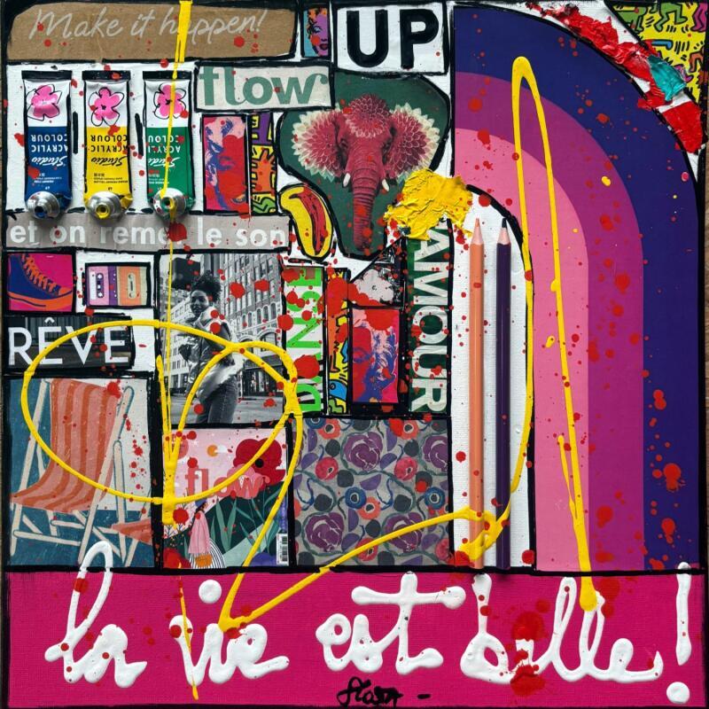 Gemälde La vie est belle ! (up) von Costa Sophie | Gemälde Pop-Art Acryl Collage Upcycling