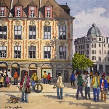 Pintura Lille, la place Charles de Gaulle por Decoudun Jean charles | Pintura Figurativo Acuarela Iconos pop, Urbano