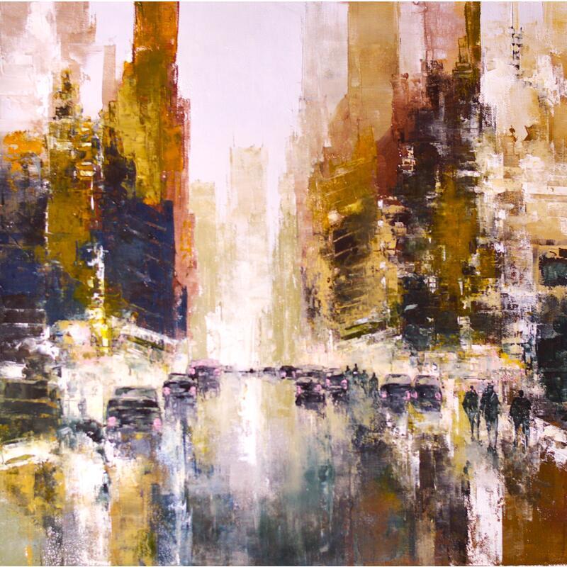 Painting NYC Street by Dessein Pierre | Painting Figurative Oil