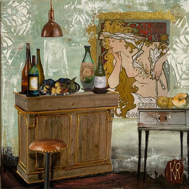 Painting Café Louise  by Romanelli Karine | Painting Figurative Life style Acrylic Gluing