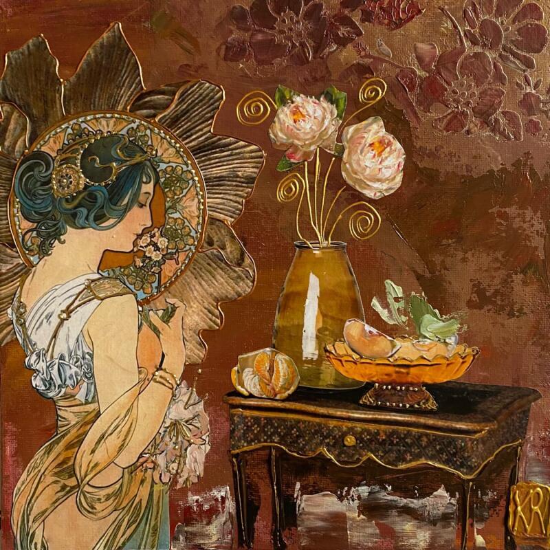 Painting Réflexion  by Romanelli Karine | Painting Figurative Life style Acrylic Gluing